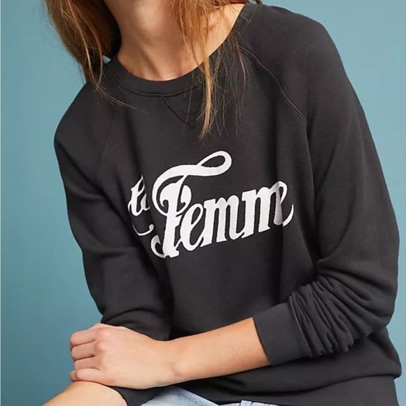 Anthropologie Sol Angeles LA FEMME Graphic Sweatshirt Grey Sz M - Picture 1 of 13